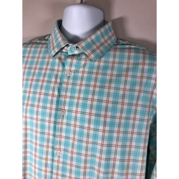 Mizzen + Main Men’s Long Sleeve Button Down Shirt Size L Blue White And Orange - Picture 2 of 13